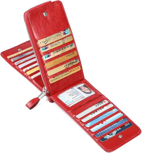 Vista 2 de Huztencor cartera de cuero con bolsillo para tarjeta de crédito bloqueo RFID, billetera, funda para tarjetas para mujer