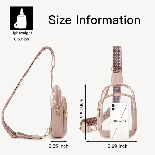 Vista 7 de Telena Cangurera transparente, bolsas transparentes para mujeres, bolsa transparente aprobada por estadios para conciertos con correa ajustable