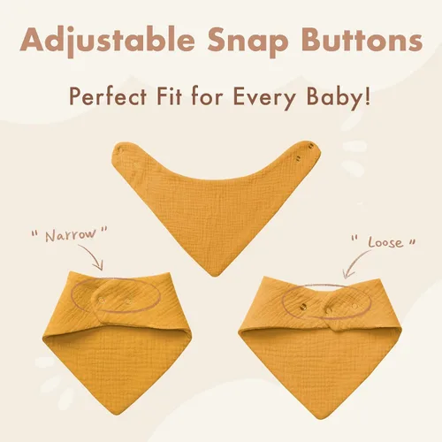 Vista 2 de Paquete de 8 baberos de muselina 100% algodón, baberos ajustables para bebés de 0 a 36 meses, niños y niñas 8-Pack Baby Bibs for Drooling and
