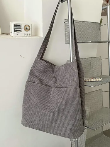 Vista 2 de SHENHE Bolsos de lona grandes de pana con doble asa para mujer, con bolsillos