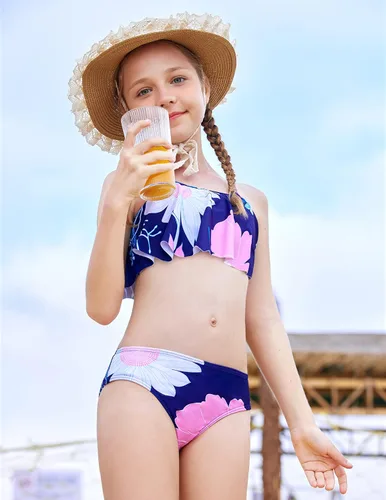 Vista 7 de Arshiner Traje de baño de dos piezas para niñas, conjunto de bikini con volantes, tankini con volantes