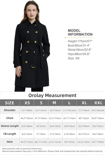 Vista 6 de Orolay Women's Mid-length Jacket Double Breasted Trench Coat with Belt