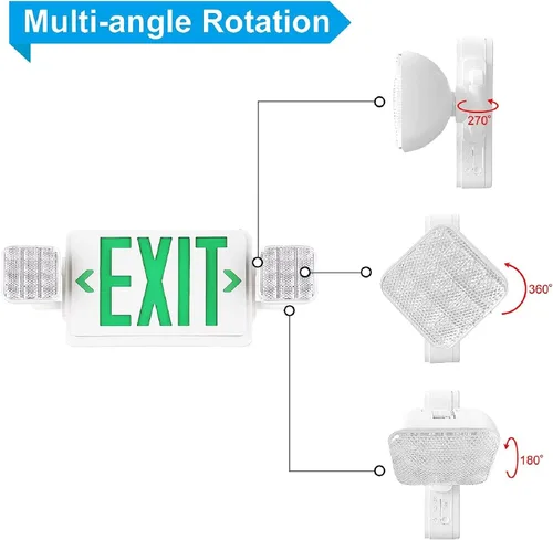 Vista 5 de 1 paquete de luces LED verdes con dos cabezales ajustables, iluminación de salida combinada con baterías de respaldo/listado UL, montaje en pared