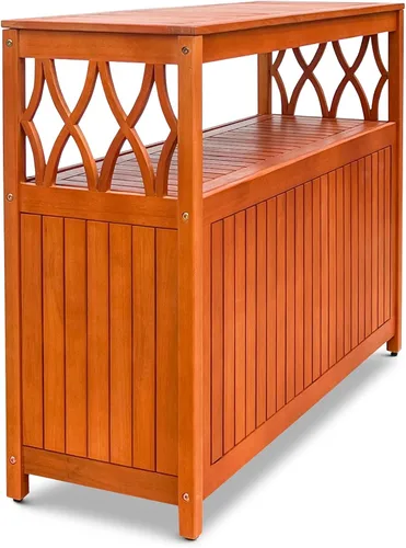 Vista 6 de DTY Outdoor Living Longs Peak Mesa Aparador de Madera de Eucalipto, Gabinete Buffet Exterior con Almacenamiento, Acabado de Aceite Natural