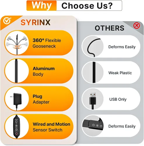 Vista 6 de Syrinx Lámpara de escritorio LED para oficina en casa, lámpara de Iluminación de área amplia para el cuidado de los ojos, cuello de cisne