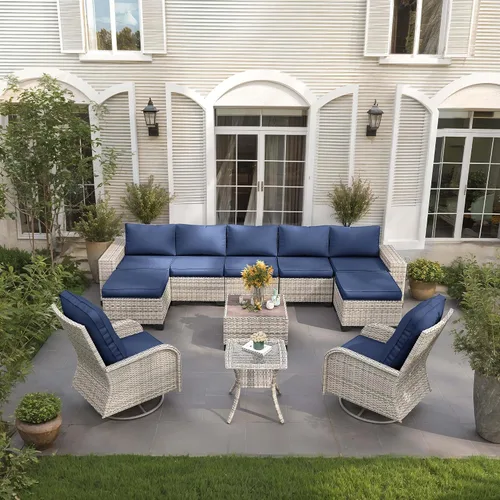 Vista 55 de Muebles de patio al aire libre conjunto PE mimbre ratán al aire libre sofá seccional Gris