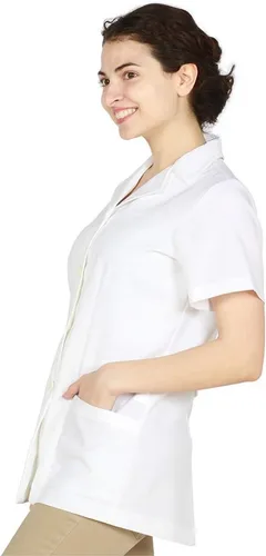 Vista 3 de Tess - Bata de salón para mujer, chaqueta de estilista a prueba de blanqueador, uniforme ligero con botones y bolsillos para cosmetología