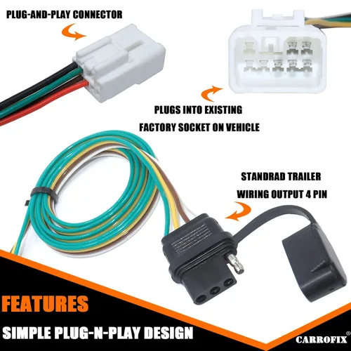 Vista 4 de Arnés de cableado de remolque plano de 4 vías para Subaru Ascent, Forester, Outback, Crosstrek