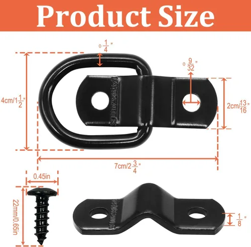 Vista 2 de 10 anillos D de 1/4 de pulgada, ganchos de anclaje de anclaje, anillos en D de acero negro resistente, capacidad de 2400 libras, para correas