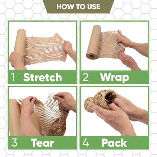 Vista 7 de Papel de embalaje de panal de 12 x 200 pies para mudanza, más calcomanías frágiles y cordel de yute. Materiales de embalaje ecológicos alternativos