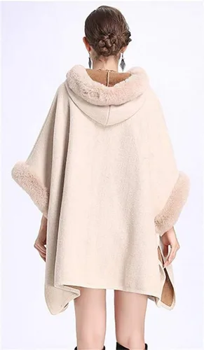 Vista 3 de Tngan Chaqueta tipo chal para mujer, capa de invierno cálida con capucha