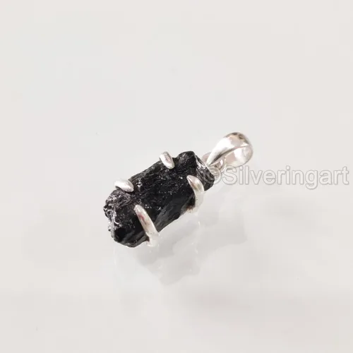 Vista 4 de Colgante de turmalina negra áspera, colgante de turmalina negra natural, piedra natal de octubre, collar colgante para mujer, plata de ley 925