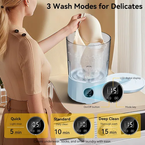 Vista 3 de Lavadora de ropa interior de 1.5L, mini lavadora portátil recargable con 3 modos de limpieza para ropa personal, ropa interior, calcetines, ropa