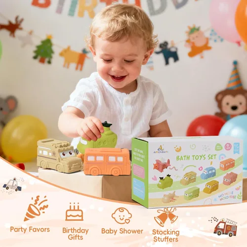 Vista 6 de Juguetes de baño para bebés, paquete de 9 unidades, juguetes de baño flotantes, sin moho, para bebés de 6 a 12 años y niños de 1 a 3 años, juguetes
