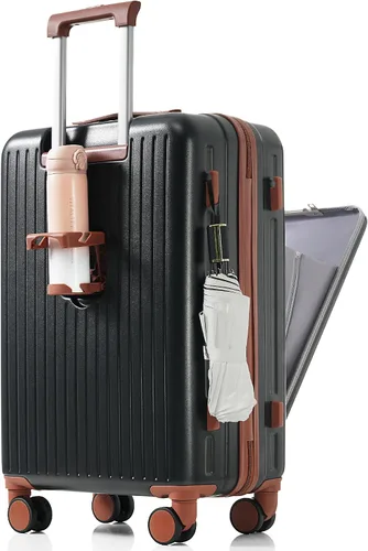 Vista 57 de Merax Juego de equipaje rígido ABS expandible de 3 piezas con rueda giratoria Maleta TSA Lock Suit Case, Negro -, Juego de 2 piezas, Equipaje