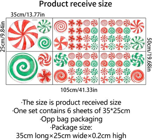 Vista 7 de 78 calcomanías de pared de caramelo de Navidad de acuarela, calcomanías de pared de Navidad, calcomanías de piso de caramelo de menta para Acuarela