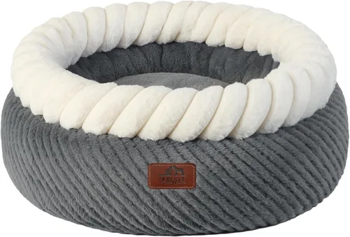 Vista 3 de Hollypet Cama redonda para gatos, camas pequeñas para perros con cojín Gris y Blanco