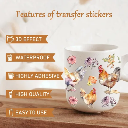 Vista 3 de Rngmsi Envoltura de taza UV DTF – 5 hojas de pollo UV DTF envolturas de tazas para 16 oz de animales de granja Uvdtf calcomanías personalizadas