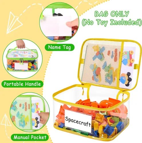 Vista 6 de Paquete de 6 bolsas de almacenamiento transparentes para juguetes, con bolsillo manual para etiqueta de nombre, funda organizadora de juguetes