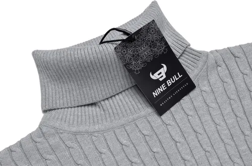 Vista 4 de nine bull Suéter de cuello alto ajustado para hombre, suéter térmico de punto trenzado, Negro