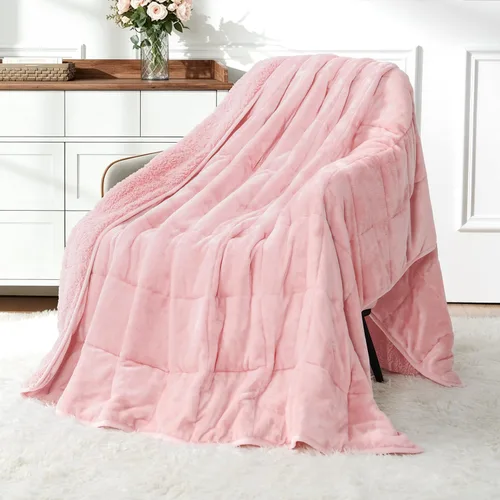 Vista 20 de Uttermara Manta pesada para adultos, manta pesada tamaño Queen con forro polar reversible de terciopelo suave y brillante y acogedor sherpa cálido