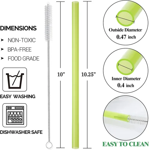 Vista 3 de 8 pajitas reutilizables extra anchas para batidos y boba con 1 bolsa y 2 cepillos, pajitas de plástico grandes sin BPA para batidos, té de burbujas