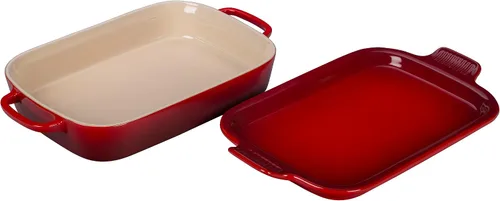 Vista 7 de Le Creuset Fuente rectangular de gres con tapa de bandeja, 14 3/4" X 9", Artichaut