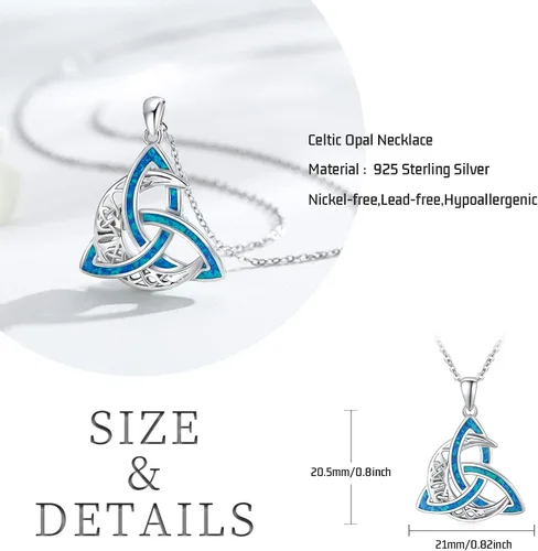 Vista 4 de CHENGHONG Collar de luna celta para mujer, plata de ley 925, con nudo celta y piedra lunar, collar irlandés creciente, joyería celta, regalo
