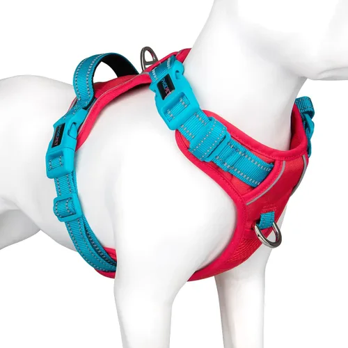 Vista 10 de Arnés para perro sin tirones, chaleco para perro reflectante ajustable de colores únicos, con asa de entrenamiento suave y clips de metal