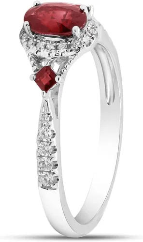 Vista 3 de Gin & Grace Anillo de rubí genuino Mozambique de oro blanco de 10 quilates con diamantes para mujer Joyas hechas a mano con forma de rubí de origen