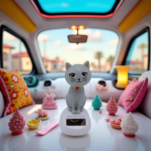Vista 6 de Bonita figura de gato bailarín con energía solar, oscilante solar, estatua de gato, decoración de tablero de instrumentos de automóvil, decoración