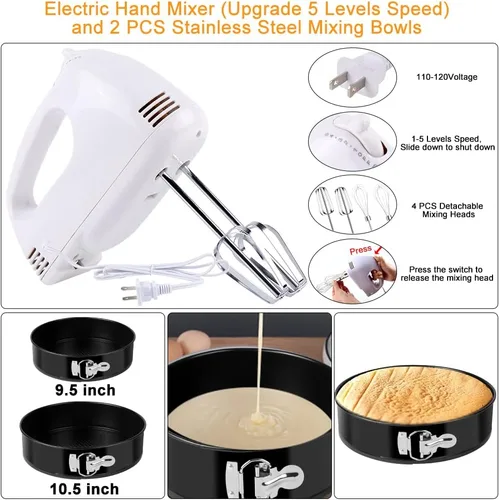 Vista 2 de Kit de decoración de tartas, 436 piezas, herramientas para hornear con batidora de mano eléctrica, molde para tartas, tocadiscos giratorios