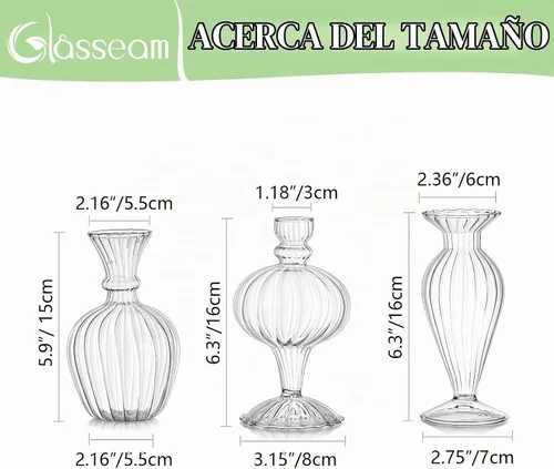 Vista 7 de Glasseam Jarrones pequeños de cristal: 3 piezas de jarrón transparente