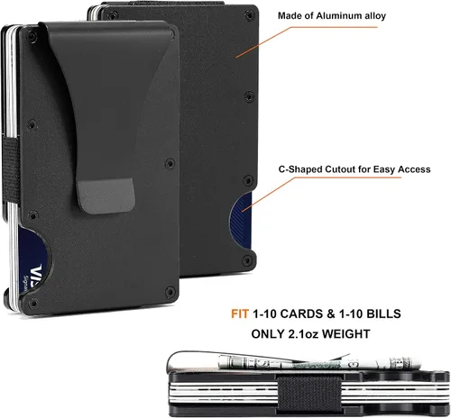 Vista 3 de Regalo personalizado para hombres Cartera de metal grabada personalizada para marido, novio, papá, hijo, tarjetero minimalista de aluminio con clip
