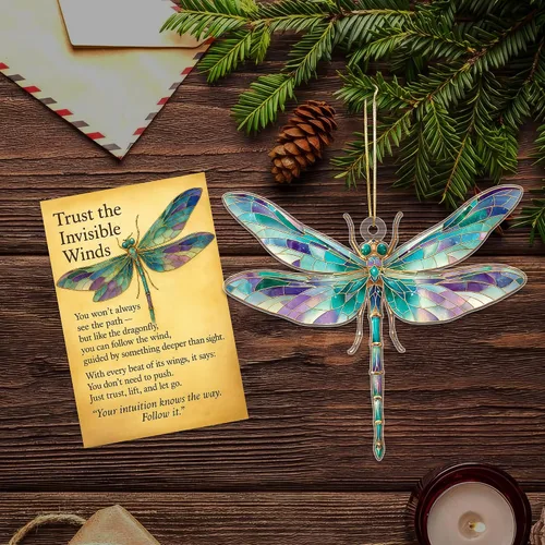 Vista 5 de Adorno de libélula atrapa-sueños con tarjeta de historia, regalos de libélula para mujeres, adorno navideño de libélula, idea de intercambio
