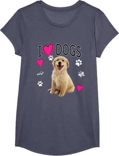 Vista 13 de Camiseta I Love Dogs - Camiseta Golden Labrador retriever, Azul Negro