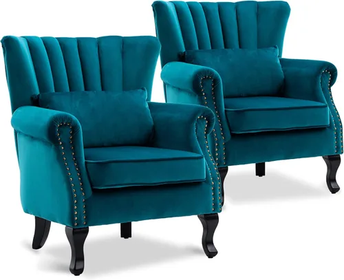 Vista 39 de Sillas de Brazo de Lectura Accent Sillas Midcentury Modernas Cómodas Silla de Sofá de Esquina, Silla de Club Wingback de Sala de Espera con Respaldo