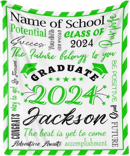 Vista 12 de Manta personalizada con nombre de graduados y escuela para un regalo único, manta personalizada de graduación de clase de 2024, manta suave, 30 x 40