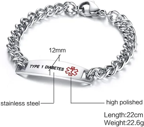 Vista 2 de TTVOVO Pulseras de identificación de alerta médica para hombres y mujeres, de acero inoxidable, SOS, pulseras médicas de emergencia, pulsera