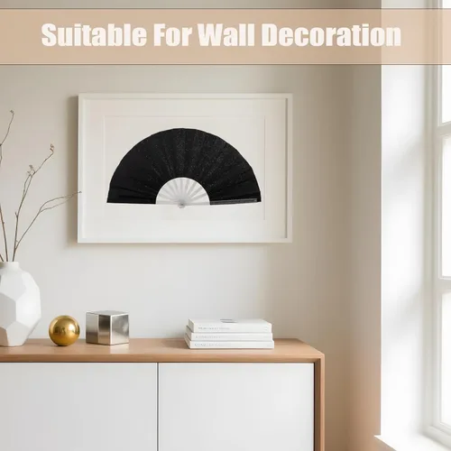Vista 5 de 10 ventiladores plegables grandes de mano para hombres y mujeres, abanicos decorativos plegables, accesorios rave, utilizado para bailes, fiestas