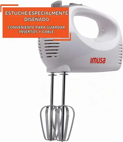 Vista 5 de IMUSA Batidora de mano USA con estuche de 5 velocidades, color blanco, pequeño