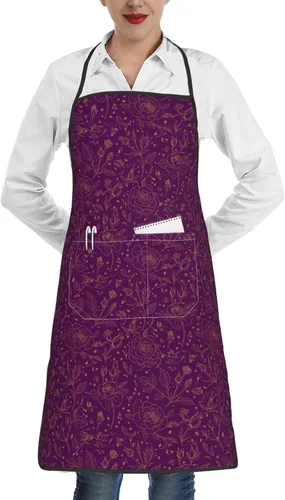 Vista 27 de Delantal de cocina para hombres y mujeres, ajustable con bolsillos, delantal de chef