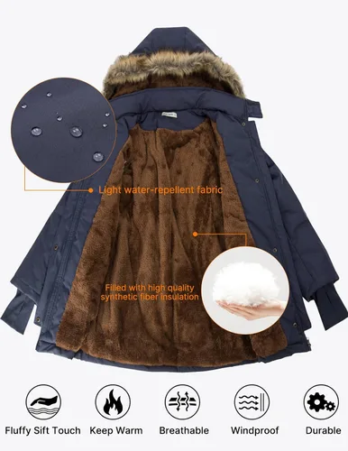 Vista 6 de GRACE KARIN Abrigos de invierno para mujer, parkas de forro polar, chaqueta militar con capucha