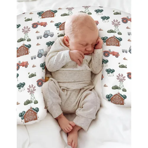 Vista 4 de Boho Farm Life - Fundas de almohada de lactancia para niños y niñas, tractor, granero, prado, funda de almohada de lactancia para almohadas