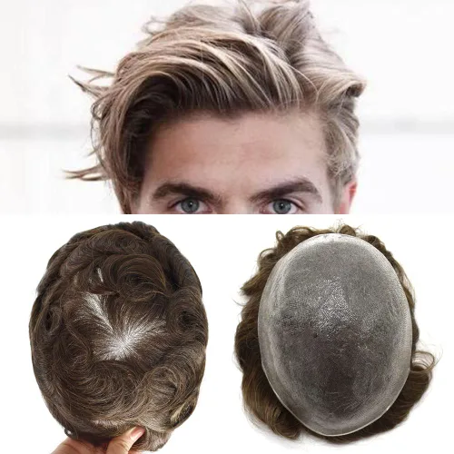 Vista 35 de Tupé para hombre, pieza de cabello humano real, sistema de reemplazo para hombres, piel ultrafina, para hombre, línea capilar natural, tupé para 17#