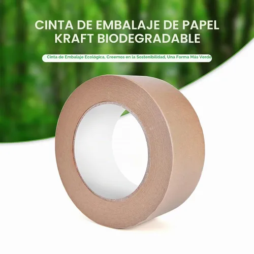 Vista 2 de TAPEBEAR Cinta de papel kraft ecológica, cinta de papel kraft biodegradable, cinta de embalaje writable reciclable, superficie sin revestimiento