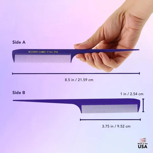 Vista 4 de Allegro Combs Peines de cola de rata de 441. 8.5 pulgadas para trenzar o separar dientes finos de cola de rata, juego de peines para peinar
