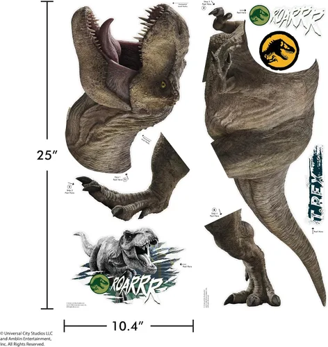 Vista 7 de Wall Palz Jurassic Park T-Rex - Calcomanía de pared de dinosaurio grande con interacción de realidad aumentada 3D, decoración de dormitorio Jurassic
