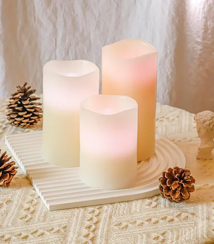 Vista 7 de YAKii Paquete de 3 velas sin llama que cambian de color, cera real para exteriores con temporizador, velas LED con control remoto