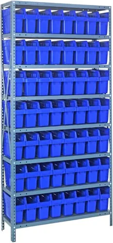 Vista 198 de Quantum QSBU-245BK Heavy Duty Shelving Unit with (7) Shelves and (24) QUS245 Black Bins for Garage Warehouse Storage Distribution 400 lb Load